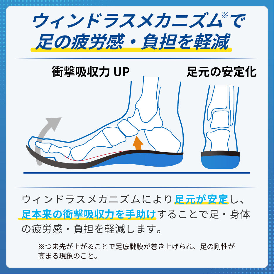 ウィンドラスメカニズムで足の疲労感・負担を軽減 アシストインソール | アルケリス株式会社